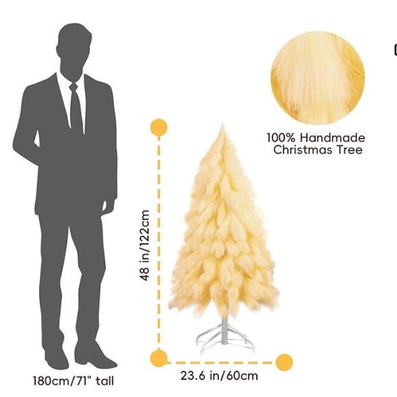 Handcrafted 4FT Yellow Ivory Tree, Fiber Tree Branch Tips & Metal Stand - Picture 5 of 7